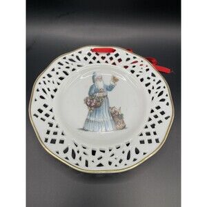 Vintage Decorative Wall Plate Father Christmas White Liette Porcelain